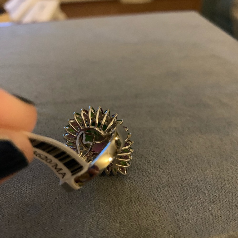 GENUINE WATERMELON QUARTZ 🍉GORGEOUS STATEMENT RING!! 
PLATINUM over 925 SILVER - Picture 6 of 7